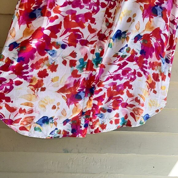 SOFT SURROUNDINGS Summer Blooms Sleeveless Button Front Tunic Blouse - Picture 5 of 10